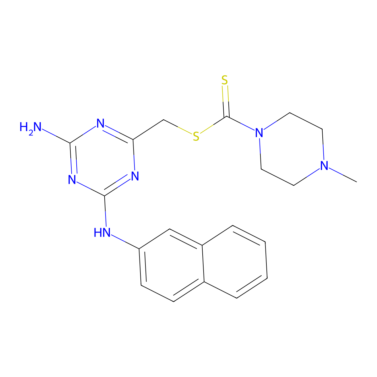 [4-Amino-6-(naphthalen-2-ylamino)-1,3,5-triazin-2-yl]methyl 4-methylpiperazine-1-carbodithioate molecular structure, CAS 586999-56-6