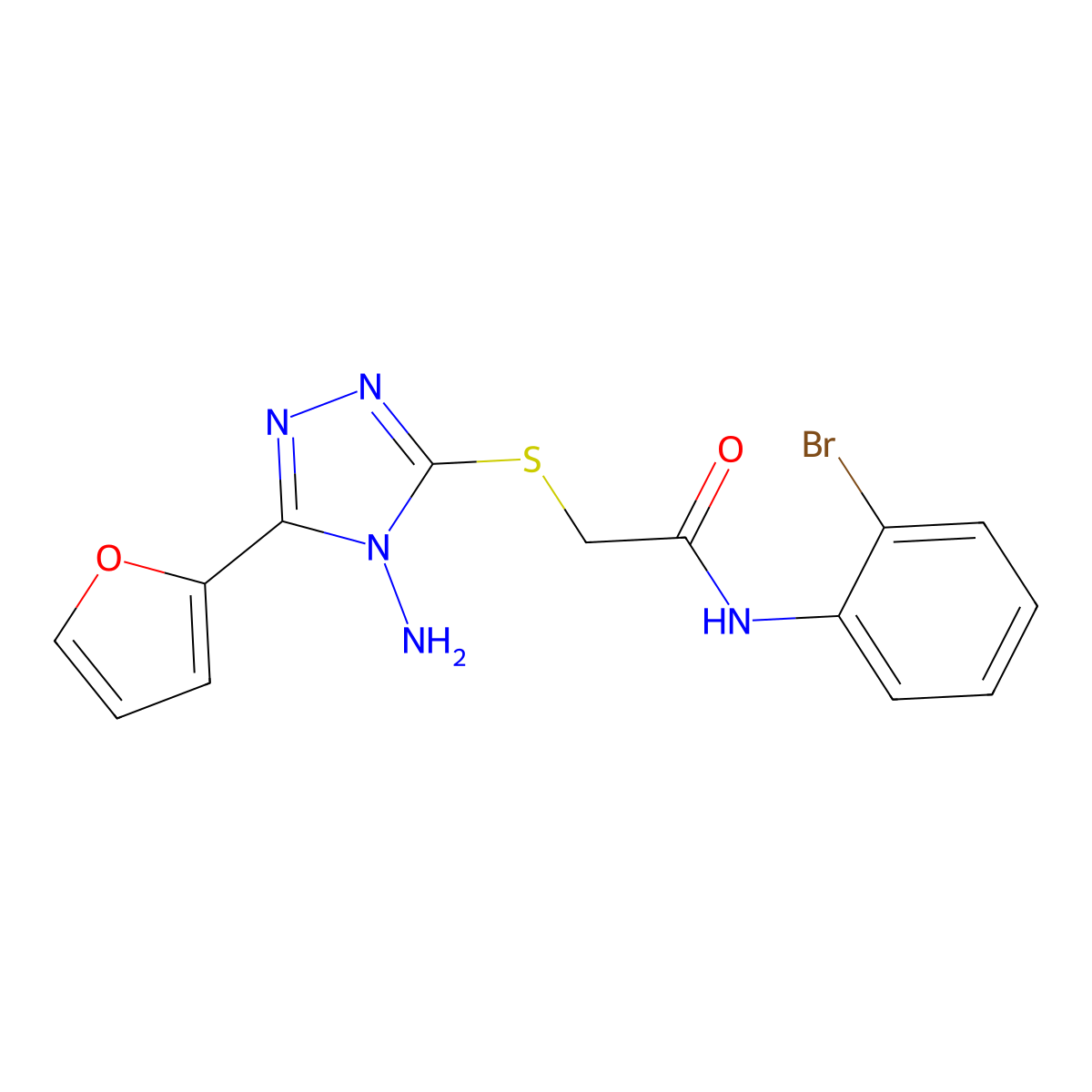 2-(4-amino-5-(2-furyl)(1,2,4-triazol-3-ylthio))-N-(2-bromophenyl)acetamide molecular structure, CAS 586999-62-4