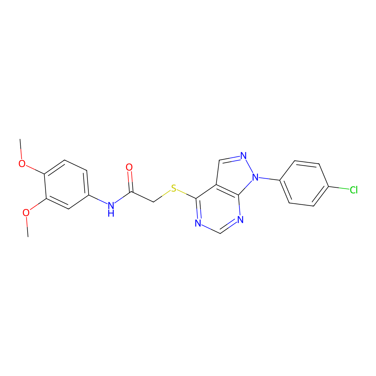 2-((1-(4-chlorophenyl)-1H-pyrazolo[3,4-d]pyrimidin-4-yl)thio)-N-(3,4-dimethoxyphenyl)acetamide molecular structure, CAS 586999-67-9