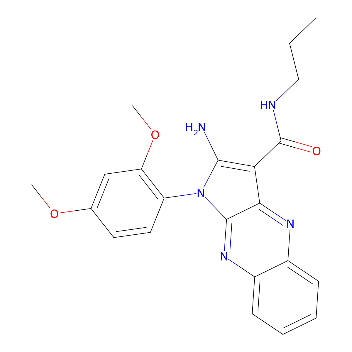 2-amino-1-(2,4-dimethoxyphenyl)-N-propyl-1H-pyrrolo[2,3-b]quinoxaline-3-carboxamide molecular structure, CAS 586999-90-8
