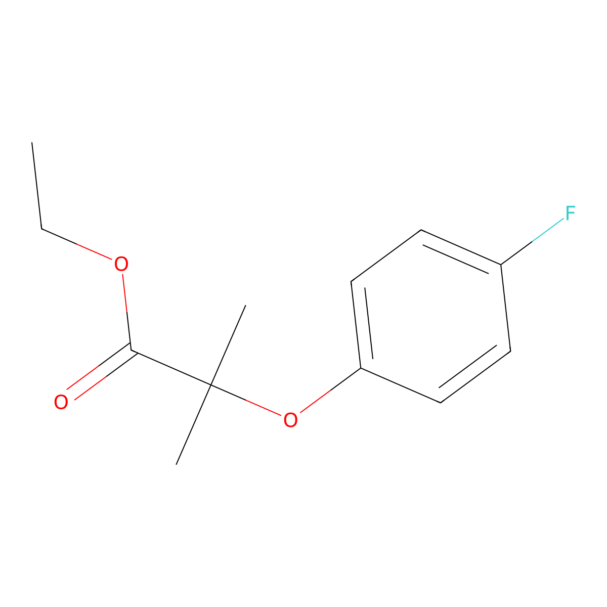 Ethyl 2-(4-fluorophenoxy)-2-methylpropanoate molecular structure, CAS 587-12-2