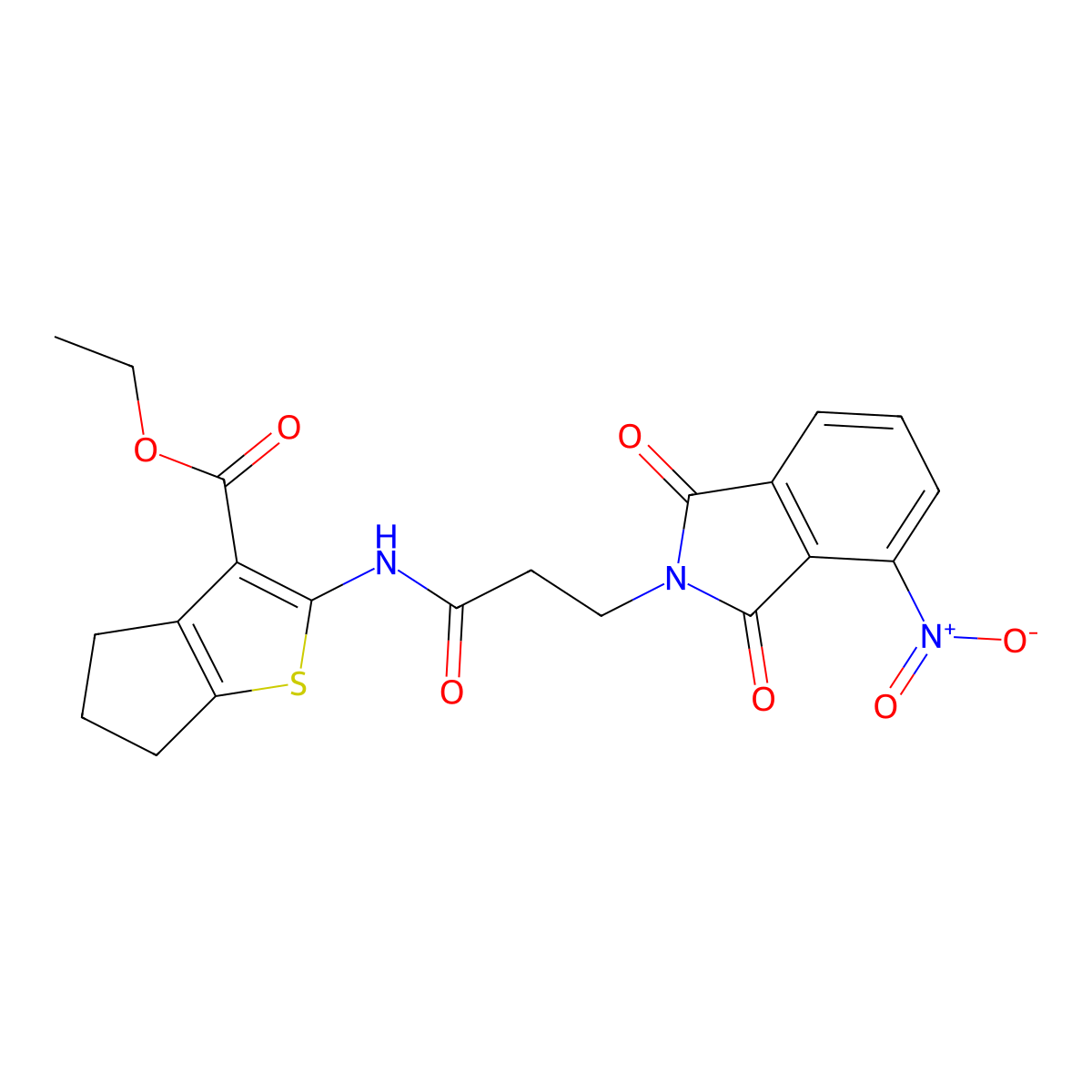 ethyl 2-{[3-(4-nitro-1,3-dioxo-1,3-dihydro-2H-isoindol-2-yl)propanoyl]amino}-5,6-dihydro-4H-cyclopenta[b]thiophene-3-carboxylate molecular structure, CAS 5870-94-0