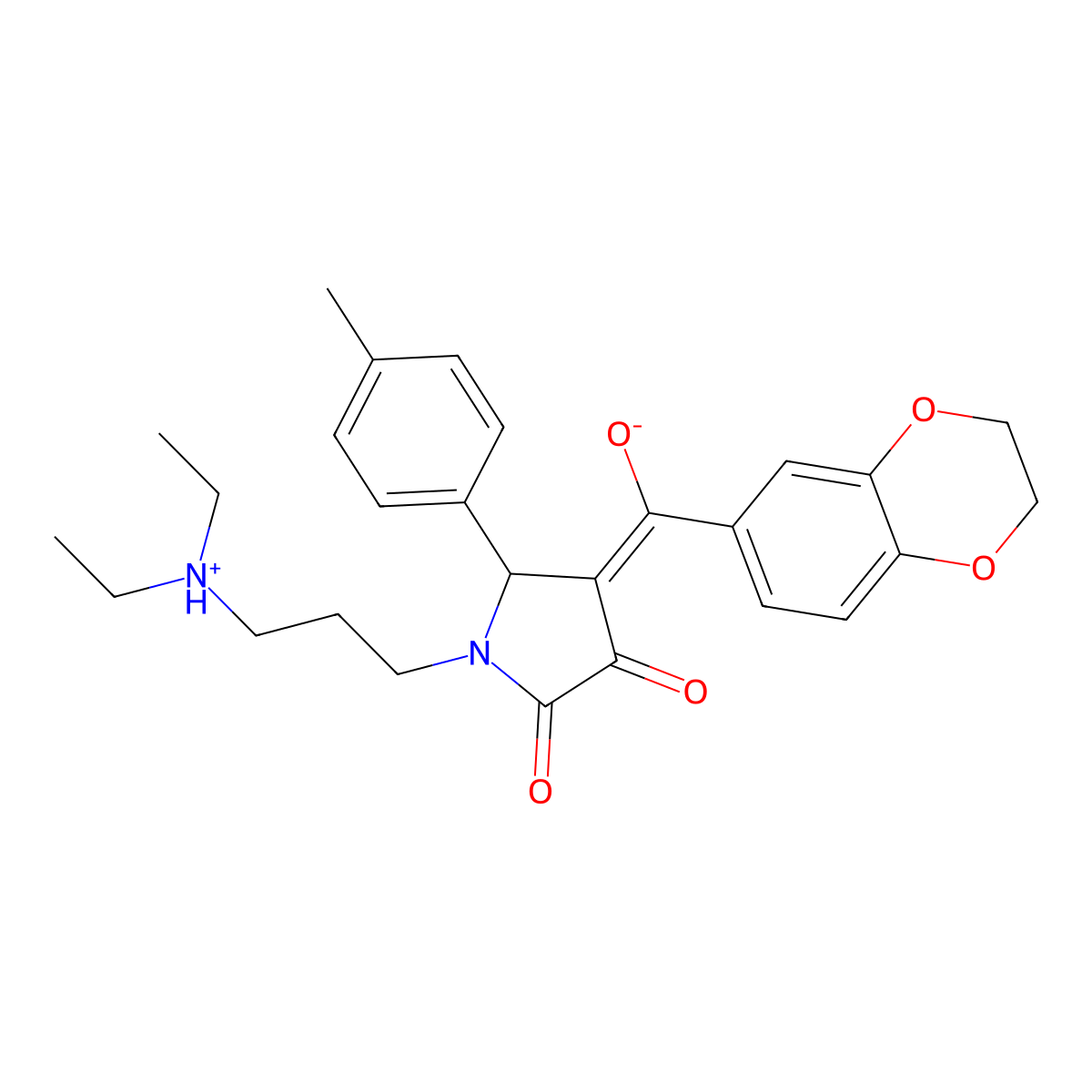1-[3-(diethylamino)propyl]-4-(2,3-dihydro-1,4-benzodioxine-6-carbonyl)-3-hydroxy-5-(4-methylphenyl)-2,5-dihydro-1H-pyrrol-2-one molecular structure, CAS 587000-02-0