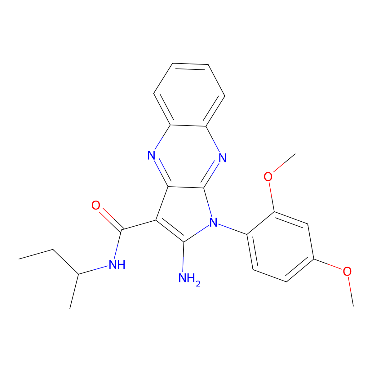 2-amino-N-(sec-butyl)-1-(2,4-dimethoxyphenyl)-1H-pyrrolo[2,3-b]quinoxaline-3-carboxamide molecular structure, CAS 587000-13-3