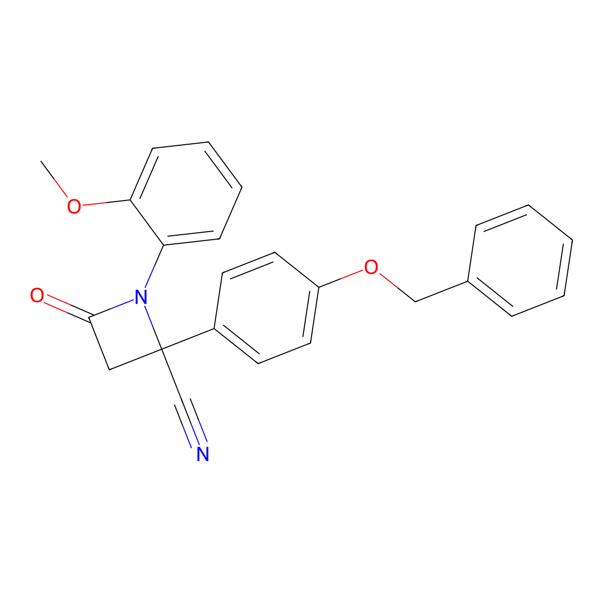 1-(2-Methoxyphenyl)-4-oxo-2-(4-phenylmethoxyphenyl)azetidine-2-carbonitrile molecular structure, CAS 587000-23-5