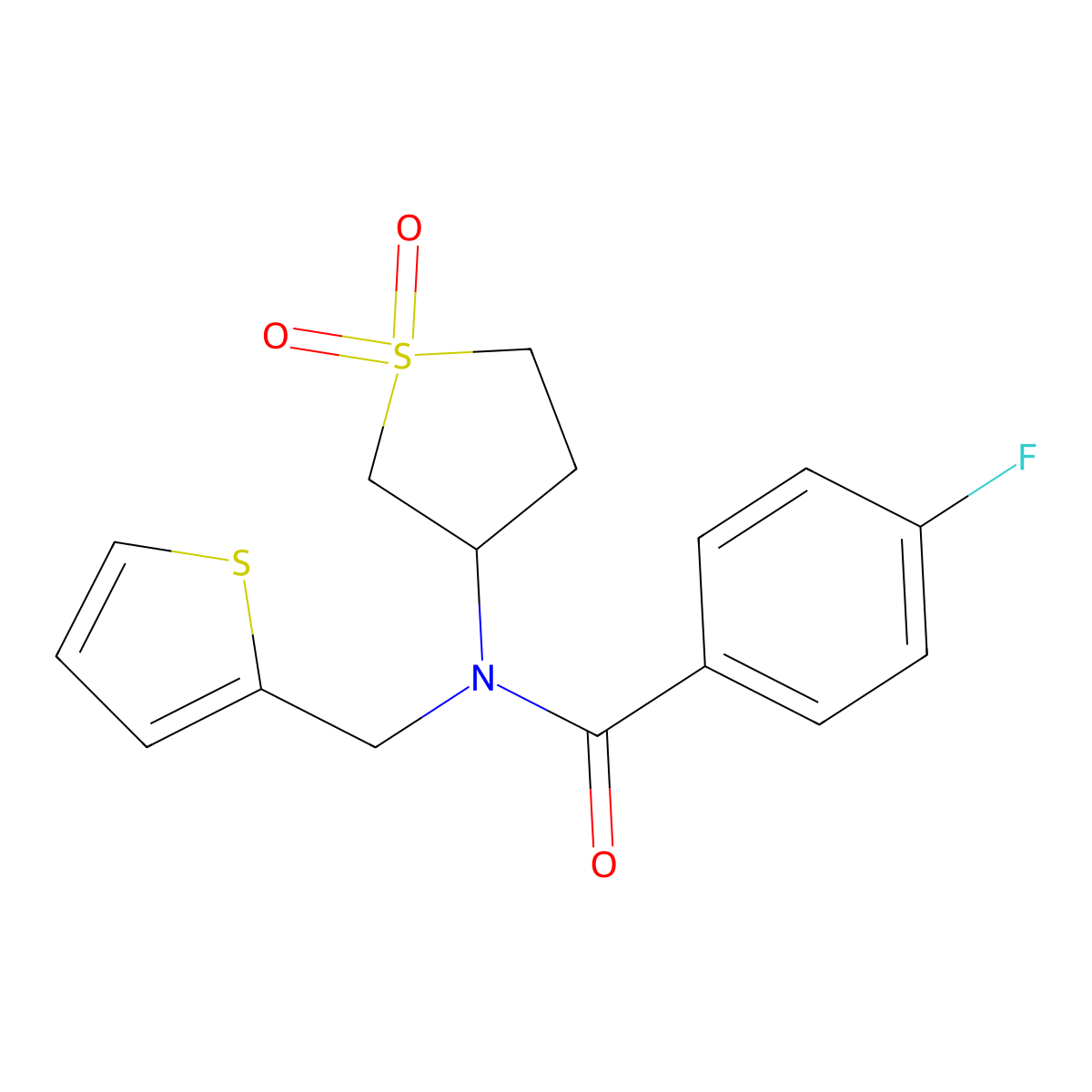 N-(1,1-dioxidotetrahydrothiophen-3-yl)-4-fluoro-N-(thiophen-2-ylmethyl)benzamide molecular structure, CAS 587000-49-5