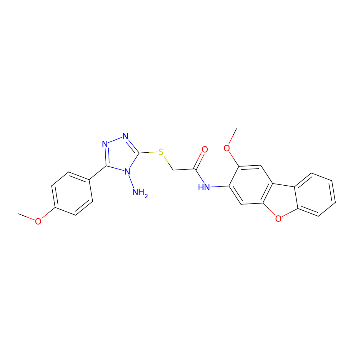 Acetamide, 2-[[4-amino-5-(4-methoxyphenyl)-4H-1,2,4-triazol-3-yl]thio]-N-(2-methoxy-3-dibenzofuranyl)-(9CI) molecular structure, CAS 587000-55-3