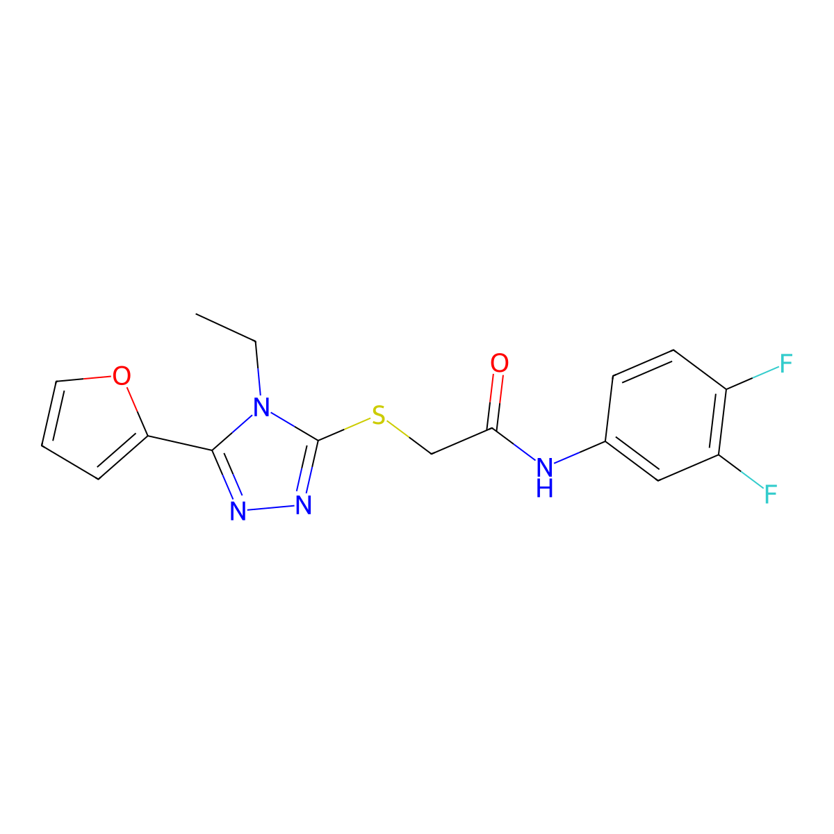 N-(3,4-Difluorophenyl)-2-((4-ET-5-(2-furyl)-4H-1,2,4-triazol-3-YL)thio)acetamide molecular structure, CAS 587000-63-3