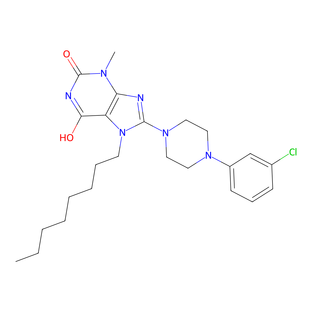 8-[4-(3-Chloro-phenyl)-piperazin-1-yl]-3-methyl-7-octyl-3,7-dihydro-purine-2,6-dione molecular structure, CAS 587001-11-4