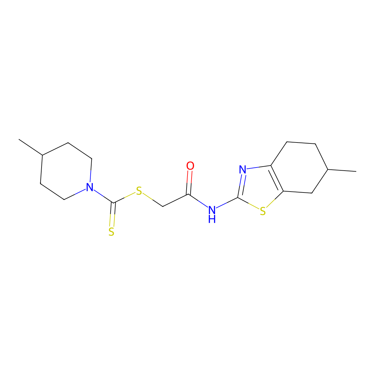 2-[(6-Methyl-4,5,6,7-tetrahydro-1,3-benzothiazol-2-yl)amino]-2-oxoethyl 4-methylpiperidine-1-carbodithioate molecular structure, CAS 587001-29-4