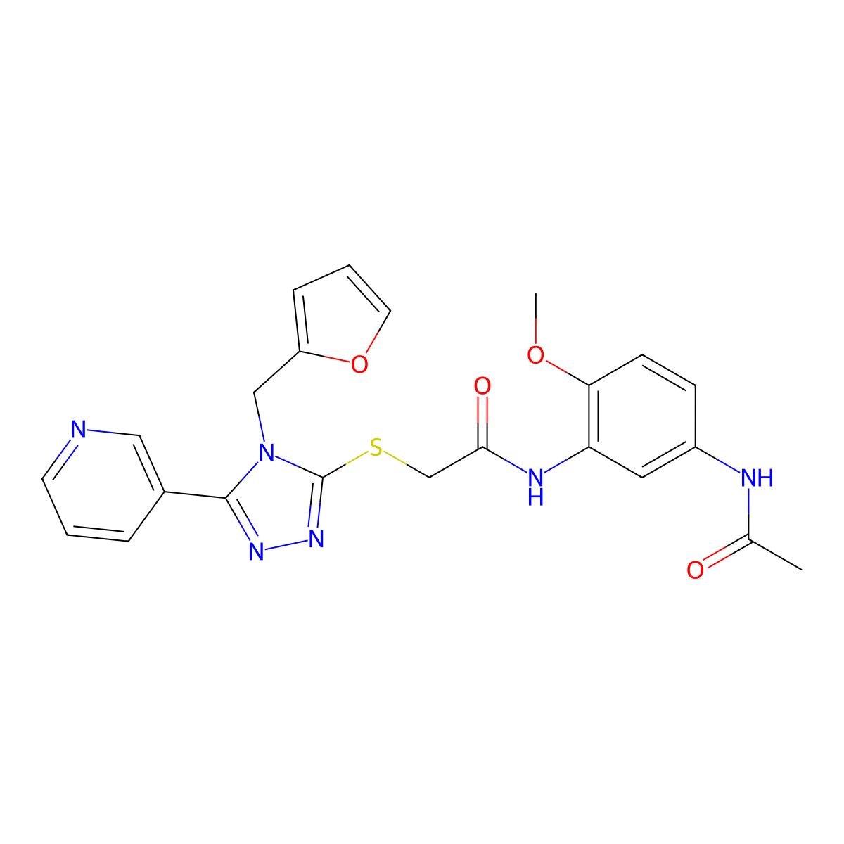N-[5-(acetylamino)-2-methoxyphenyl]-2-{[4-(furan-2-ylmethyl)-5-(pyridin-3-yl)-4H-1,2,4-triazol-3-yl]sulfanyl}acetamide molecular structure, CAS 587001-45-4