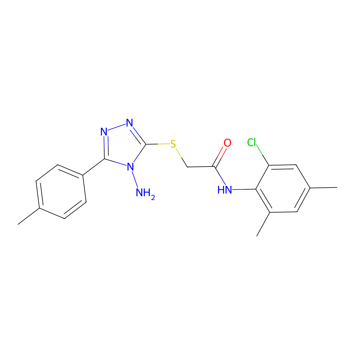 2-[4-amino-5-(4-methylphenyl)(1,2,4-triazol-3-ylthio)]-N-(2-chloro-4,6-dimethy lphenyl)acetamide molecular structure, CAS 587001-76-1