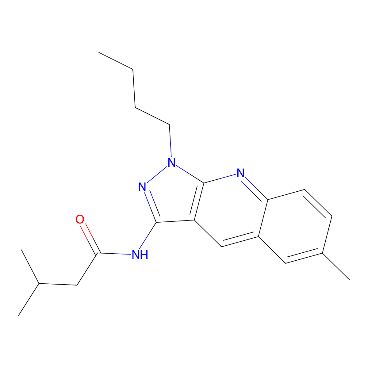 N-(1-butyl-6-methyl-1H-pyrazolo[3,4-b]quinolin-3-yl)-3-methylbutanamide molecular structure, CAS 587001-85-2