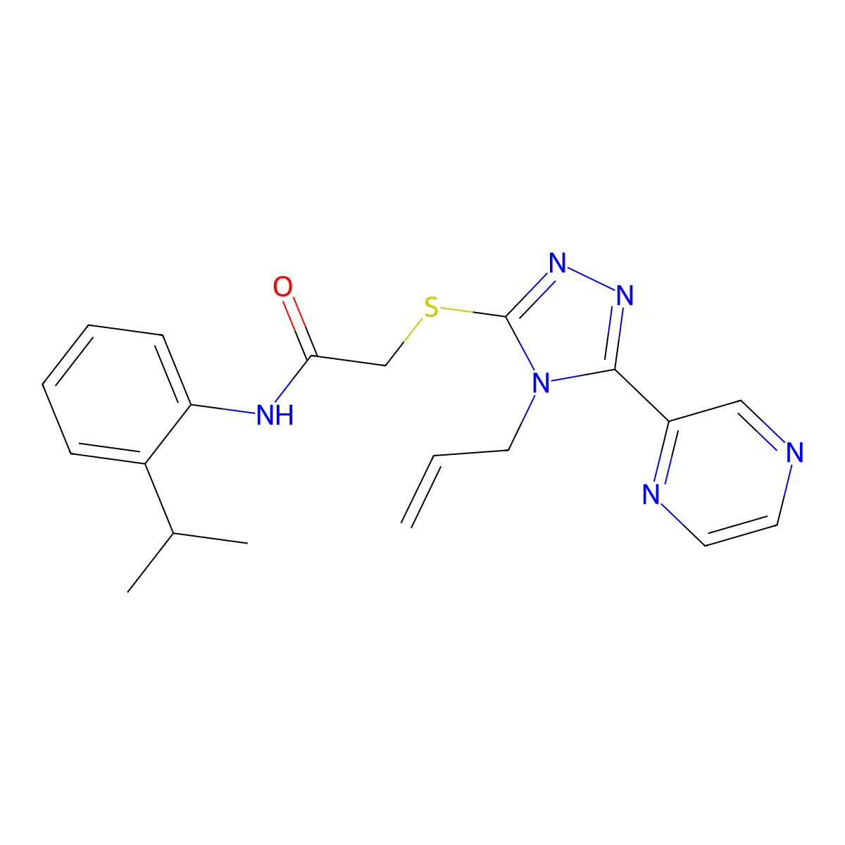 N-[2-(methylethyl)phenyl]-2-(4-prop-2-enyl-5-pyrazin-2-yl(1,2,4-triazol-3-ylth io))acetamide molecular structure, CAS 587001-86-3
