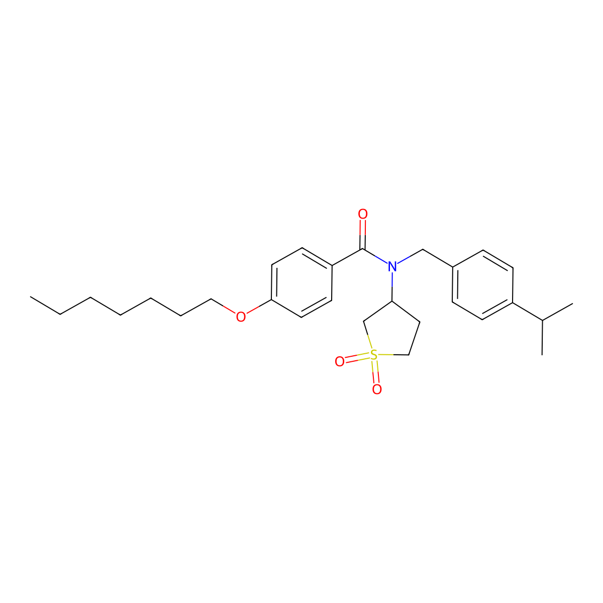 N-(1,1-dioxidotetrahydrothiophen-3-yl)-4-(heptyloxy)-N-[4-(propan-2-yl)benzyl]benzamide molecular structure, CAS 587001-93-2