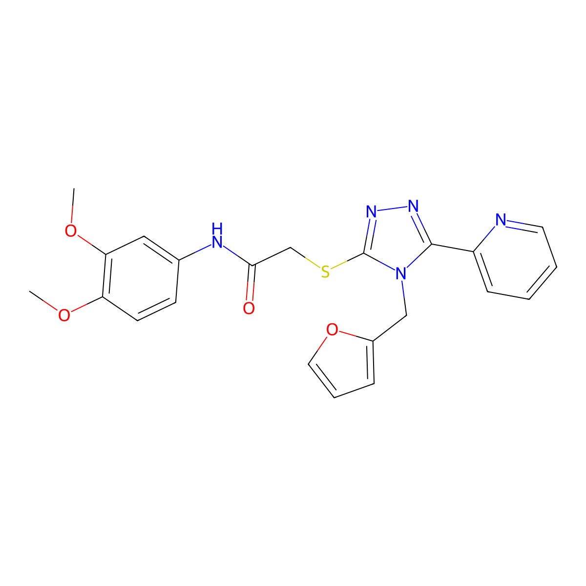 N-(3,4-Dimethoxy-phenyl)-2-(4-furan-2-ylmethyl-5-pyridin-2-yl-4H-[1,2,4]triazol-3-ylsulfanyl)-acetamide molecular structure, CAS 587002-00-4
