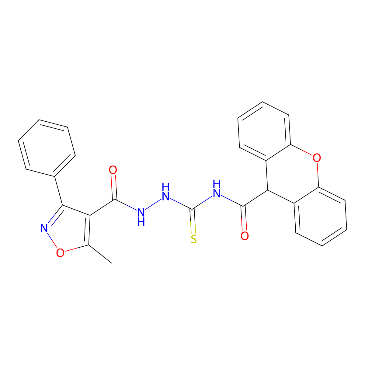 N-[[(5-methyl-3-phenyl-1,2-oxazole-4-carbonyl)amino]carbamothioyl]-9H-xanthene-9-carboxamide molecular structure, CAS 587002-04-8