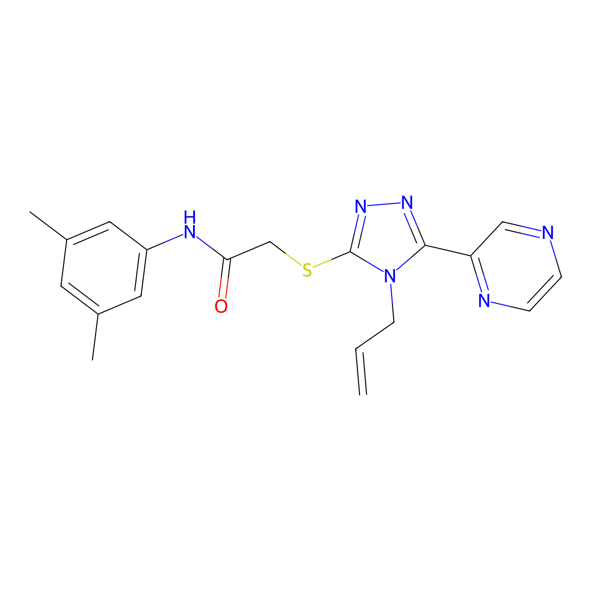 N-(3,5-dimethylphenyl)-2-{[4-(prop-2-en-1-yl)-5-(pyrazin-2-yl)-4H-1,2,4-triazol-3-yl]sulfanyl}acetamide molecular structure, CAS 587002-47-9