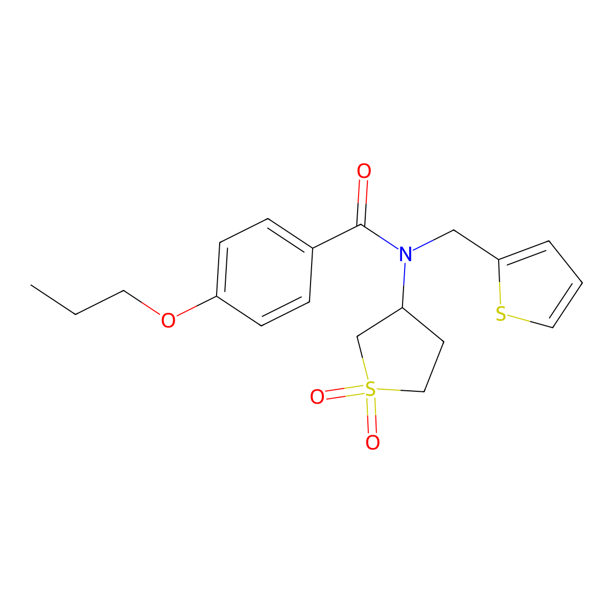 N-(1,1-dioxidotetrahydrothiophen-3-yl)-4-propoxy-N-(thiophen-2-ylmethyl)benzamide molecular structure, CAS 587002-82-2