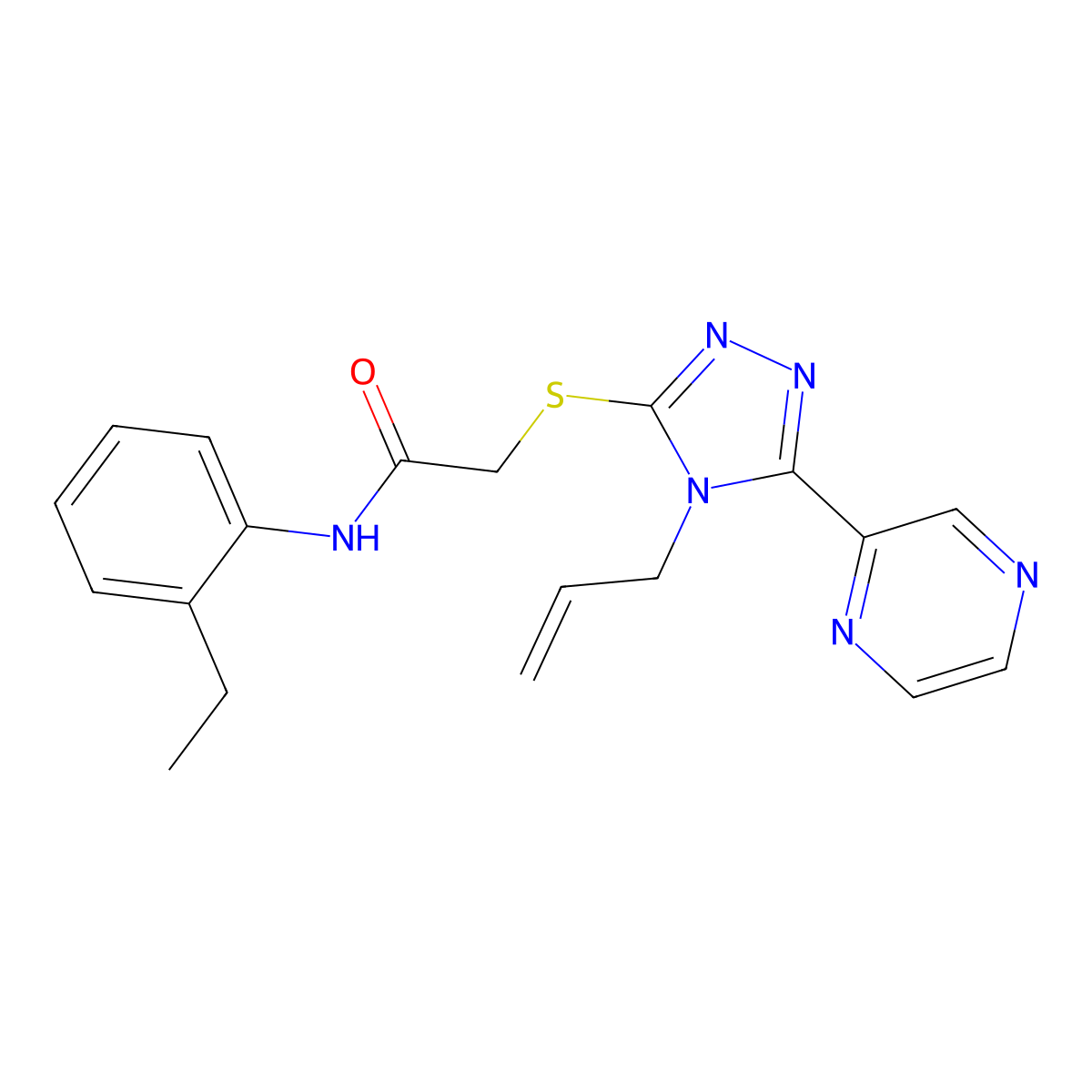 N-(2-ethylphenyl)-2-{[4-(prop-2-en-1-yl)-5-(pyrazin-2-yl)-4H-1,2,4-triazol-3-yl]sulfanyl}acetamide molecular structure, CAS 587003-19-8