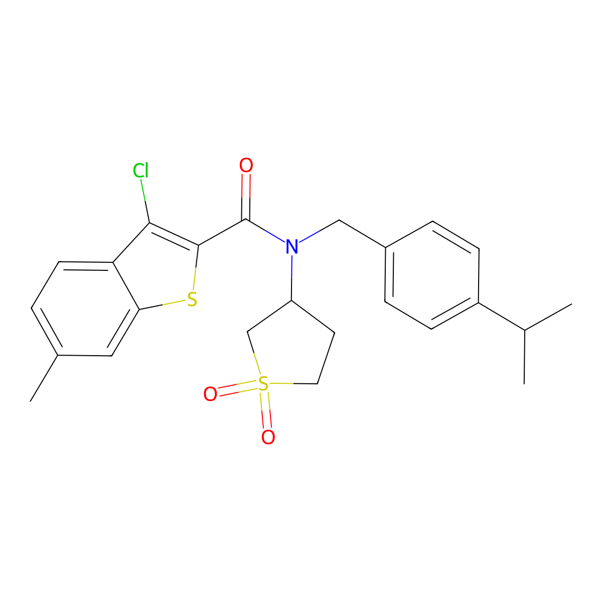 3-chloro-N-(1,1-dioxidotetrahydrothiophen-3-yl)-6-methyl-N-[4-(propan-2-yl)benzyl]-1-benzothiophene-2-carboxamide molecular structure, CAS 587003-20-1