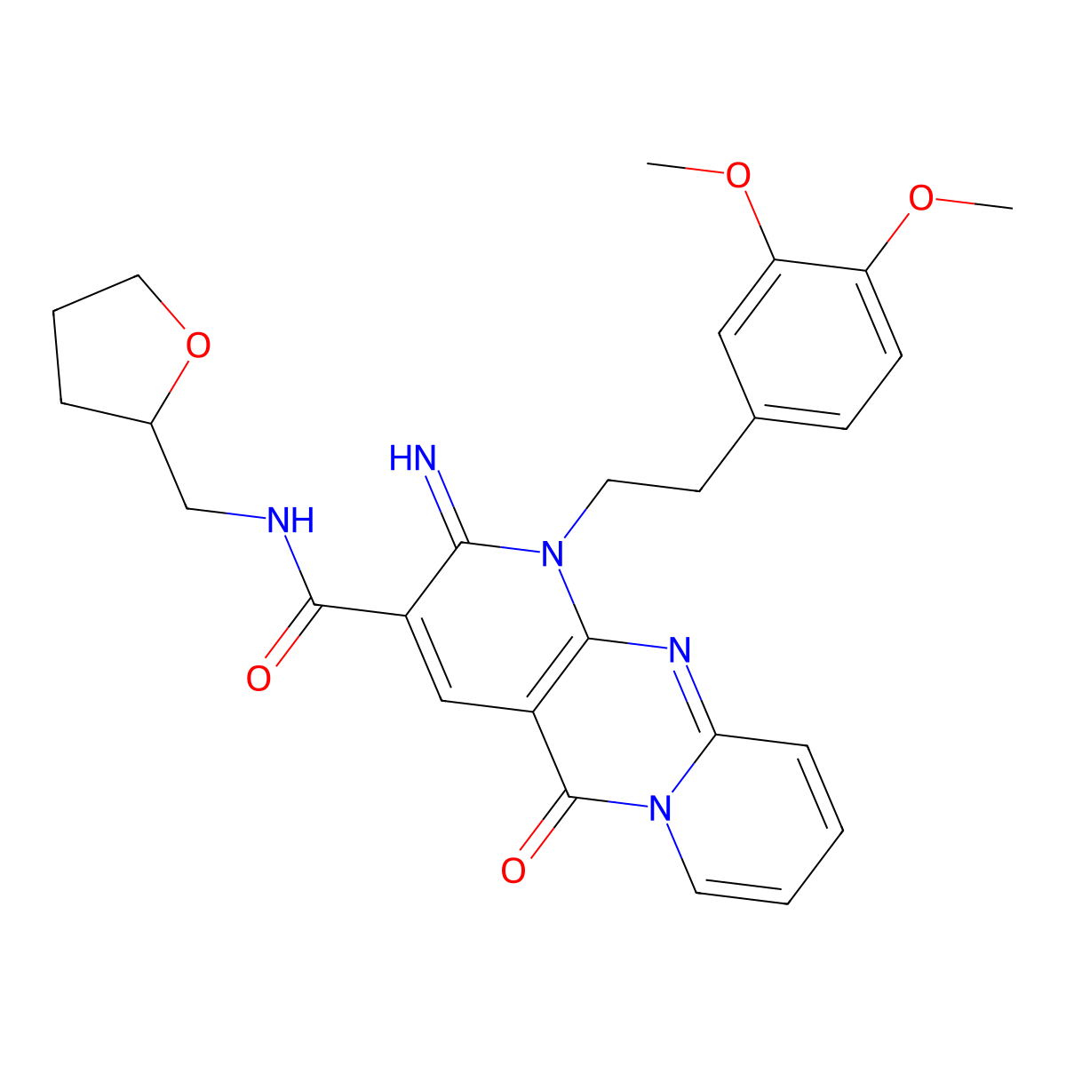 1-[2-(3,4-dimethoxyphenyl)ethyl]-2-imino-5-oxo-N-(tetrahydrofuran-2-ylmethyl)-1,5-dihydro-2H-dipyrido[1,2-a:2',3'-d]pyrimidine-3-carboxamide molecular structure, CAS 587003-31-4