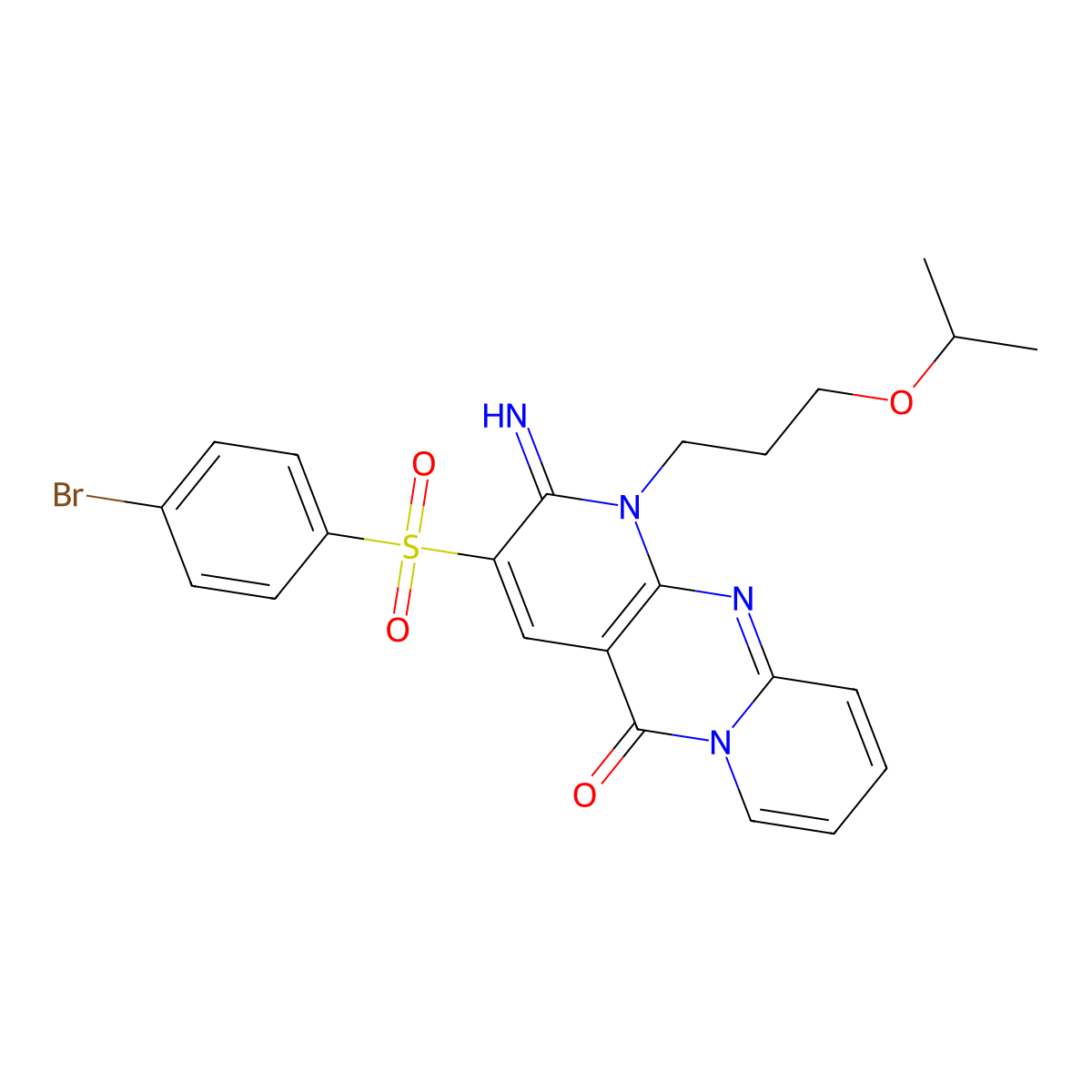 3-[(4-bromophenyl)sulfonyl]-2-imino-1-[3-(propan-2-yloxy)propyl]-1,2-dihydro-5H-dipyrido[1,2-a:2',3'-d]pyrimidin-5-one molecular structure, CAS 587003-49-4