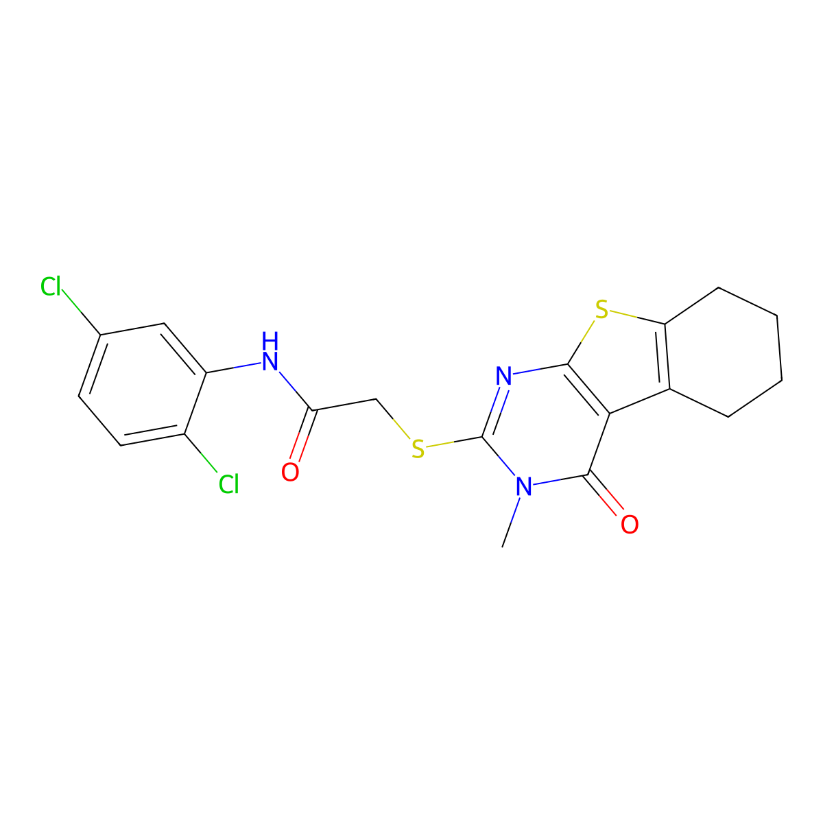 N-(2,5-dichlorophenyl)-2-[(3-methyl-4-oxo-3,4,5,6,7,8-hexahydro[1]benzothieno[2,3-d]pyrimidin-2-yl)sulfanyl]acetamide molecular structure, CAS 587003-52-9