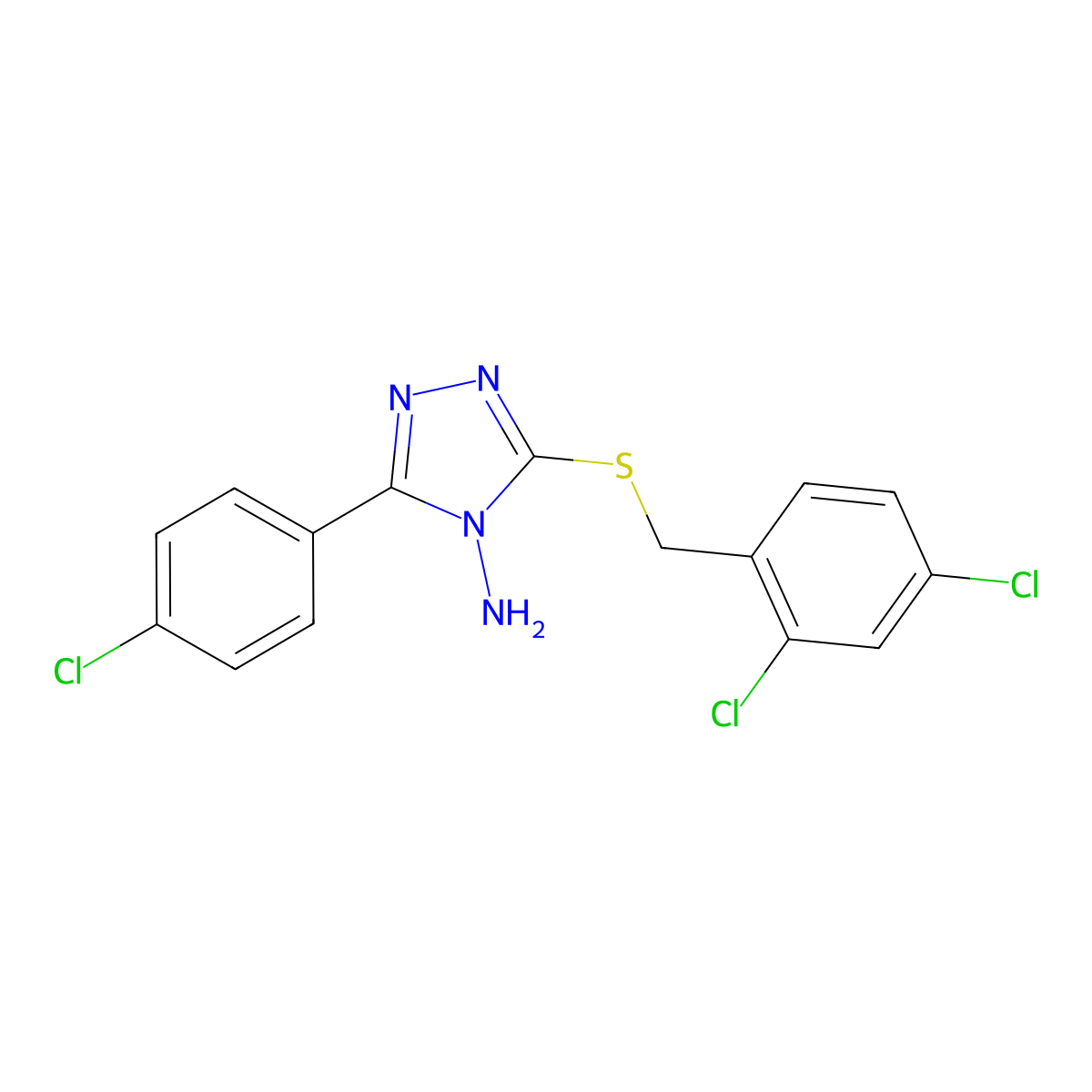 3-[(2,4-Dichlorophenyl)methylthio]-5-(4-chlorophenyl)-1,2,4-triazole-4-ylamine molecular structure, CAS 587003-61-0