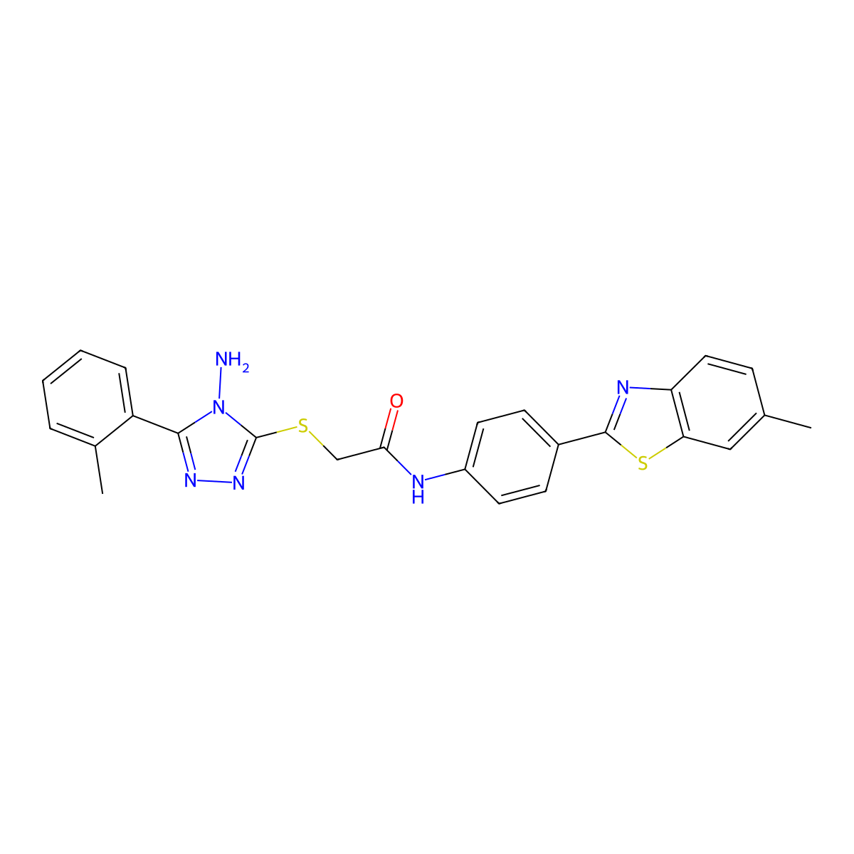 2-{[4-amino-5-(2-methylphenyl)-4H-1,2,4-triazol-3-yl]sulfanyl}-N-[4-(6-methyl-1,3-benzothiazol-2-yl)phenyl]acetamide molecular structure, CAS 587003-63-2