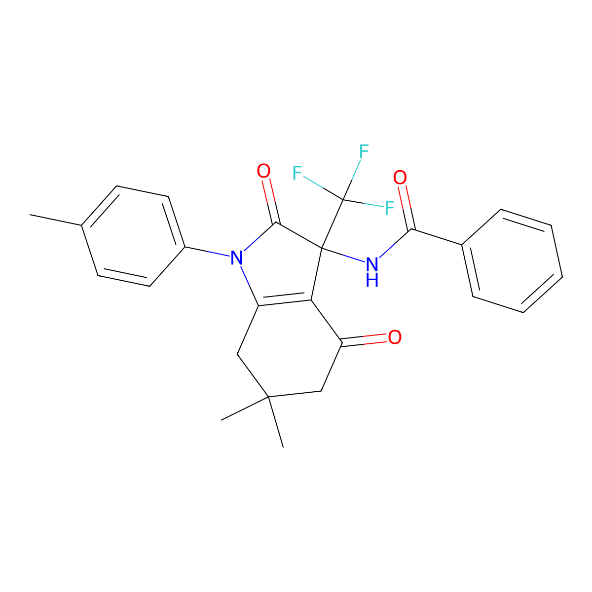 N-[6,6-dimethyl-1-(4-methylphenyl)-2,4-dioxo-3-(trifluoromethyl)-2,3,4,5,6,7-hexahydro-1H-indol-3-yl]benzamide molecular structure, CAS 587003-65-4