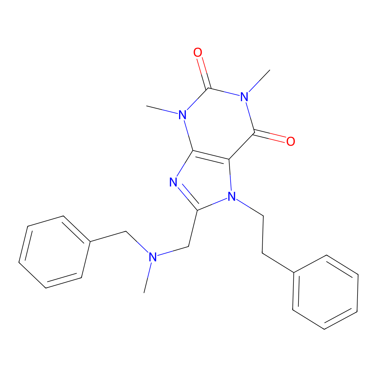 8-{[benzyl(methyl)amino]methyl}-1,3-dimethyl-7-(2-phenylethyl)-3,7-dihydro-1H-purine-2,6-dione molecular structure, CAS 587003-68-7
