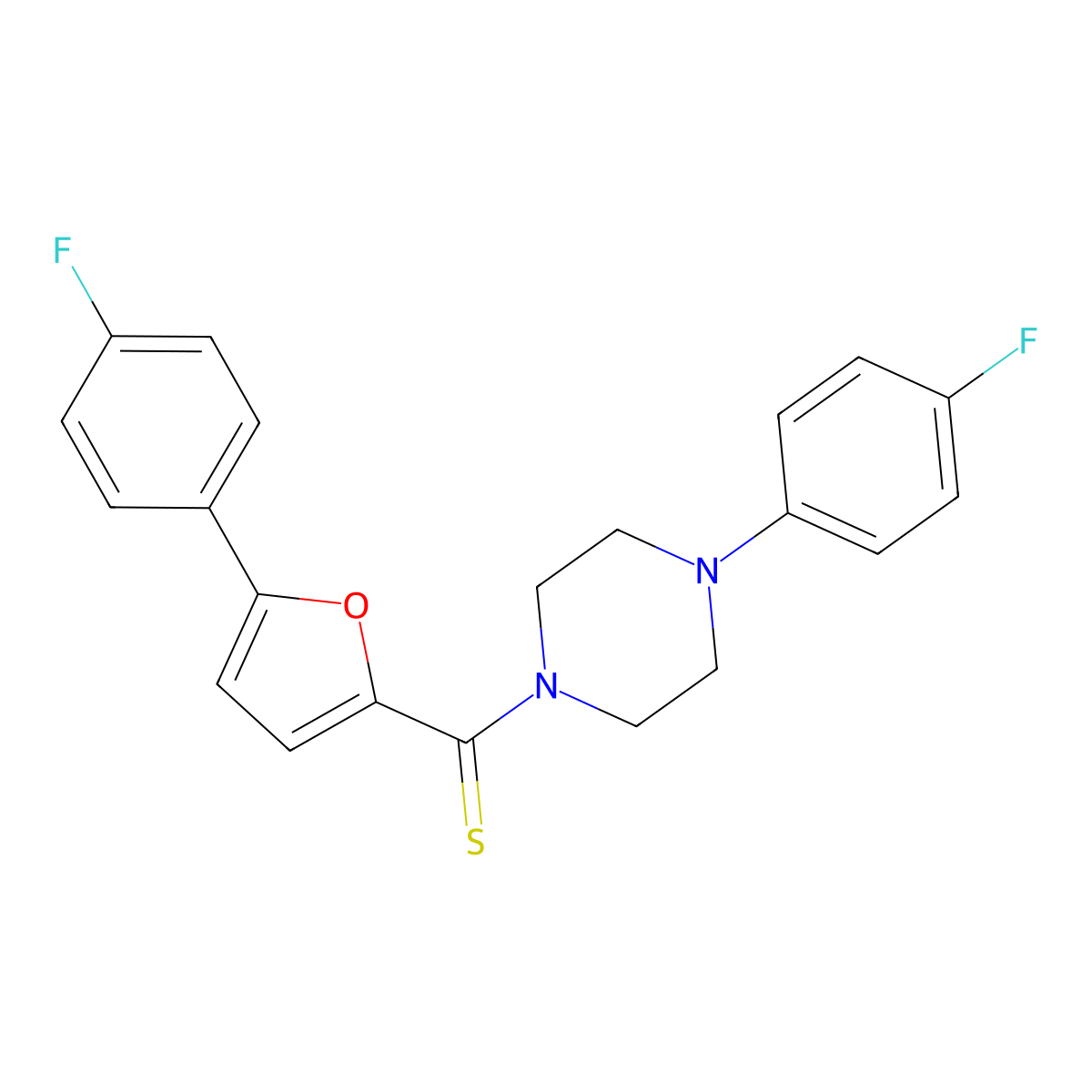(5-(4-Fluorophenyl)furan-2-yl)(4-(4-fluorophenyl)piperazin-1-yl)methanethione molecular structure, CAS 587004-06-6