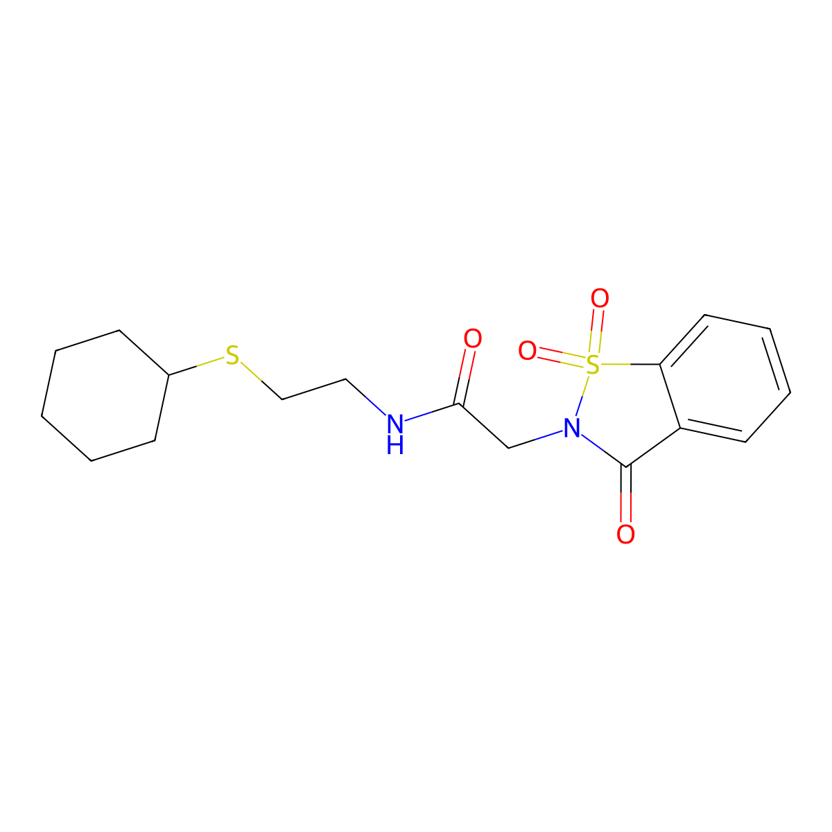 N-(2-cyclohexylsulfanylethyl)-2-(1,1,3-trioxo-1,2-benzothiazol-2-yl)acetamide molecular structure, CAS 587004-21-5