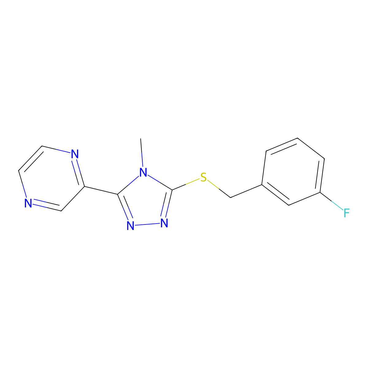 3-[(3-Fluorophenyl)methylthio]-4-methyl-5-pyrazin-2-yl-1,2,4-triazole molecular structure, CAS 587004-31-7