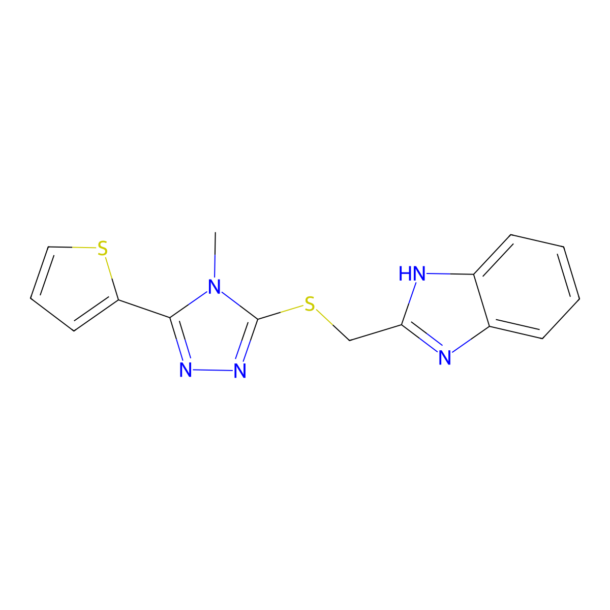 2-({[4-methyl-5-(thiophen-2-yl)-4H-1,2,4-triazol-3-yl]sulfanyl}methyl)-1H-benzimidazole molecular structure, CAS 587004-33-9