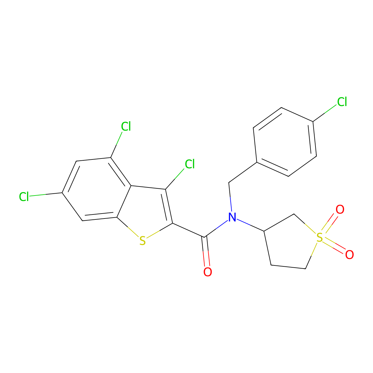 Benzo[b]thiophene-2-carboxamide, 3,4,6-trichloro-N-[(4-chlorophenyl)methyl]-N-(tetrahydro-1,1-dioxido-3-thienyl)-(9CI) molecular structure, CAS 587004-34-0