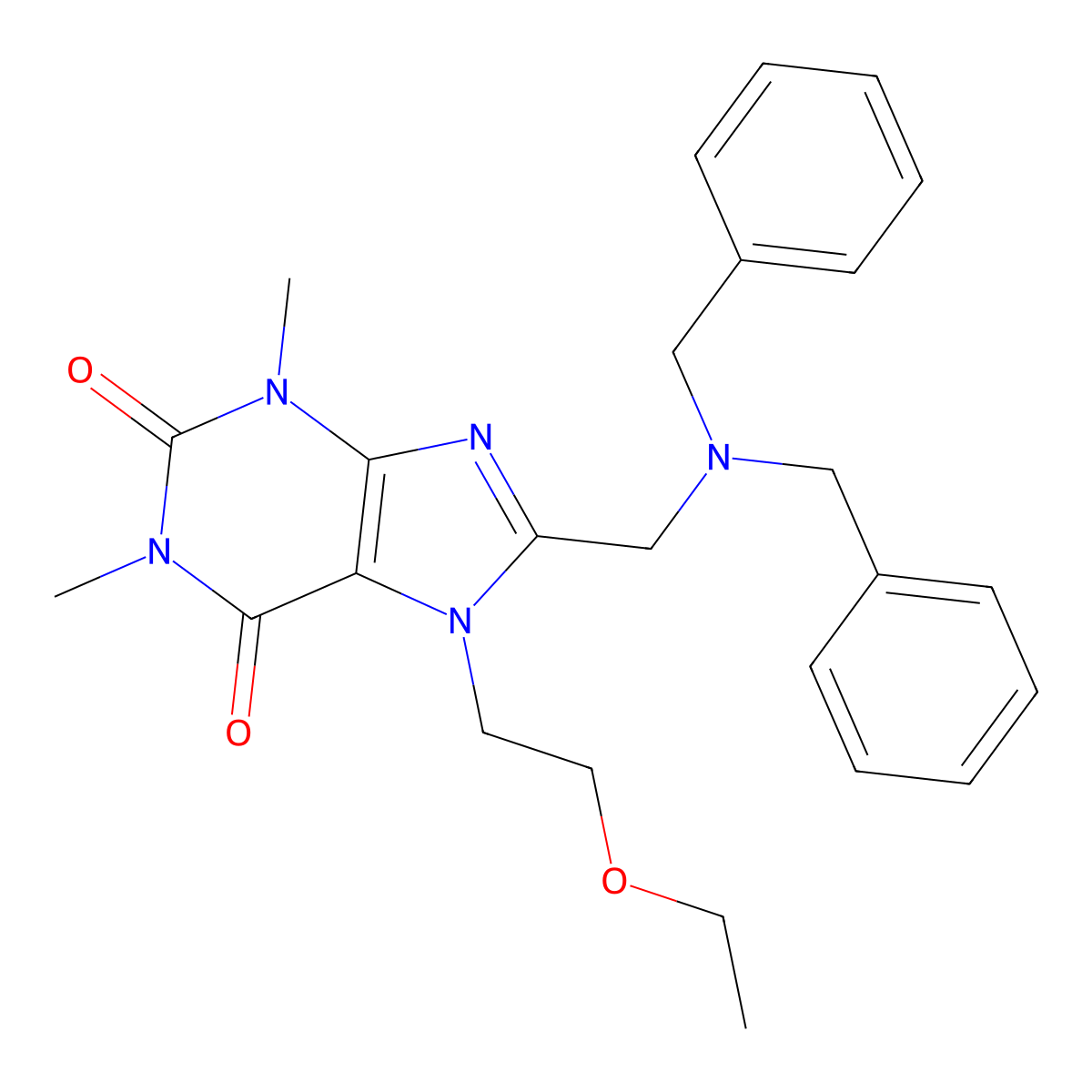 8-[(dibenzylamino)methyl]-7-(2-ethoxyethyl)-1,3-dimethyl-3,7-dihydro-1H-purine-2,6-dione molecular structure, CAS 587004-71-5