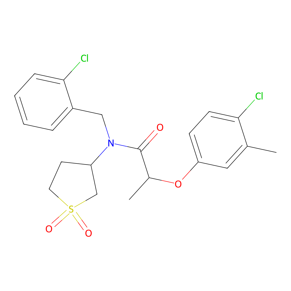 N-(2-chlorobenzyl)-2-(4-chloro-3-methylphenoxy)-N-(1,1-dioxidotetrahydrothiophen-3-yl)propanamide molecular structure, CAS 587004-74-8