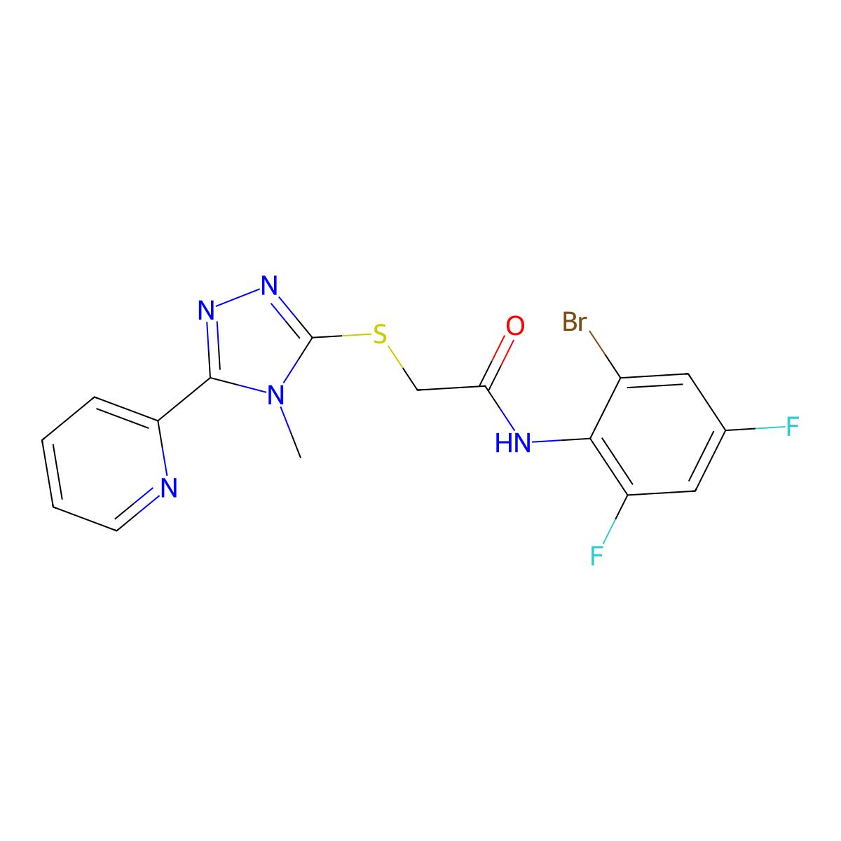 N-(2-bromo-4,6-difluorophenyl)-2-{[4-methyl-5-(pyridin-2-yl)-4H-1,2,4-triazol-3-yl]sulfanyl}acetamide molecular structure, CAS 587004-79-3