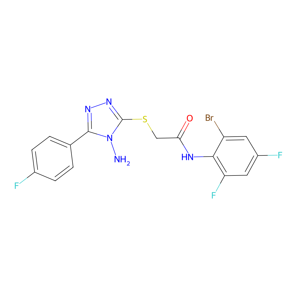 2-{[4-amino-5-(4-fluorophenyl)-4H-1,2,4-triazol-3-yl]sulfanyl}-N-(2-bromo-4,6-difluorophenyl)acetamide molecular structure, CAS 587004-87-3