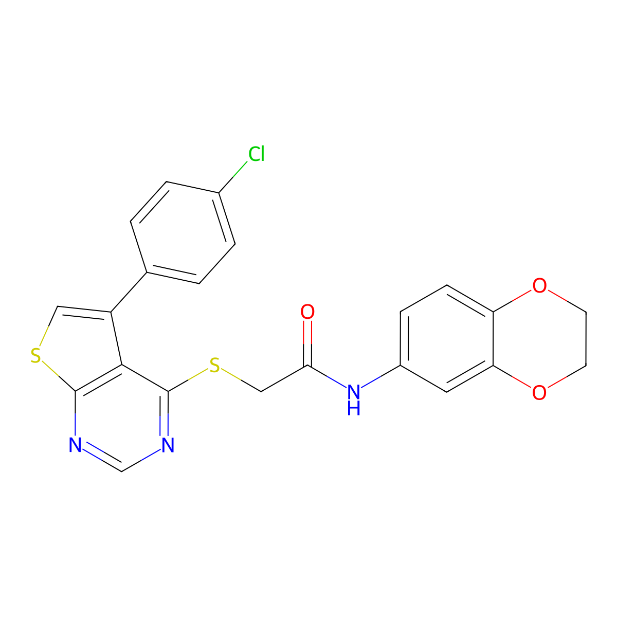 2-[5-(4-chlorophenyl)thieno[2,3-d]pyrimidin-4-yl]sulfanyl-N-(2,3-dihydro-1,4-benzodioxin-6-yl)acetamide molecular structure, CAS 587004-93-1