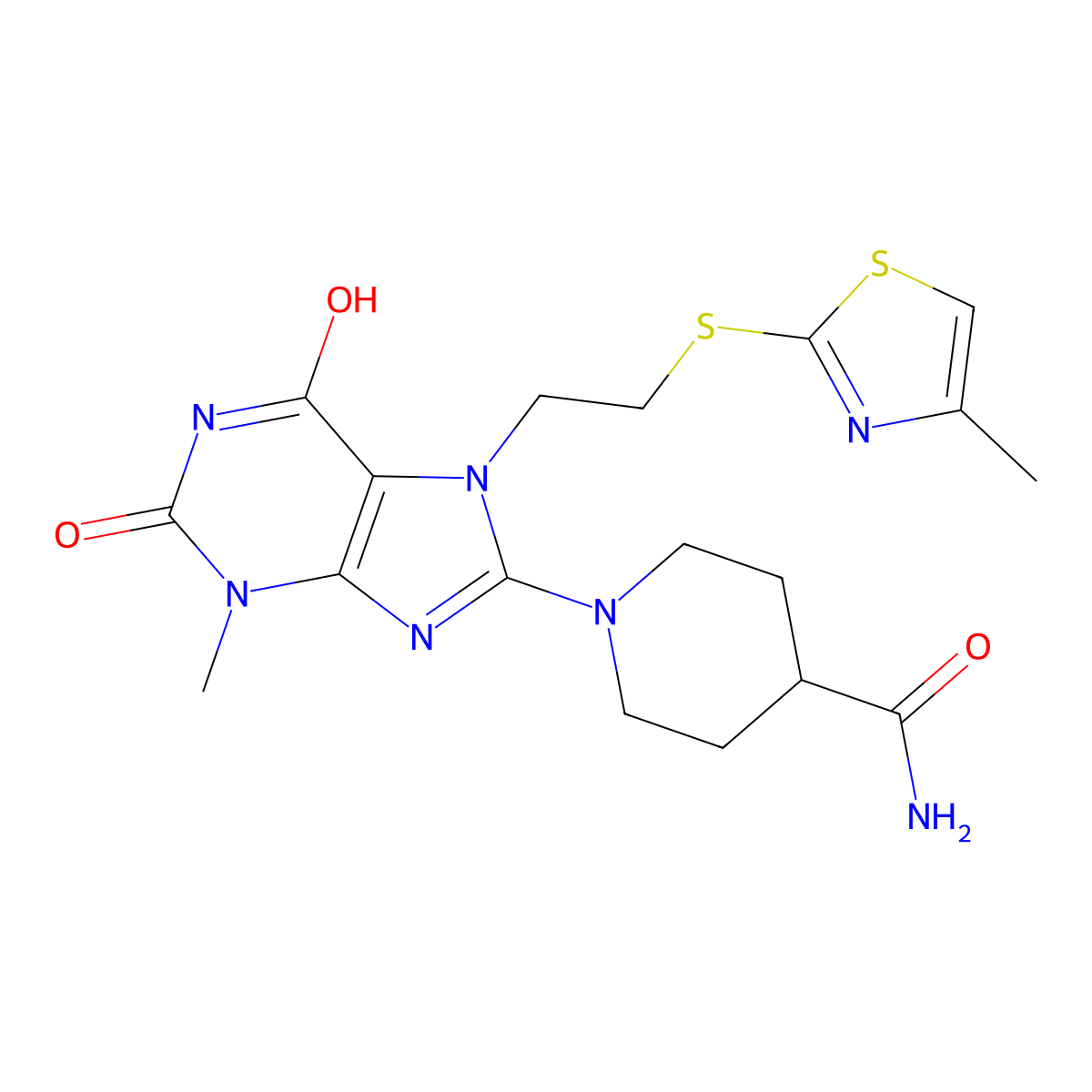 1-(3-methyl-7-(2-((4-methylthiazol-2-yl)thio)ethyl)-2,6-dioxo-2,3,6,7-tetrahydro-1H-purin-8-yl)piperidine-4-carboxamide molecular structure, CAS 587005-12-7