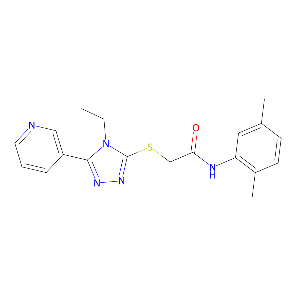 N-(2,5-Dimethylphenyl)-2-((4-ethyl-5-(3-pyridinyl)-4H-1,2,4-triazol-3-YL)sulfanyl)acetamide molecular structure, CAS 587005-19-4