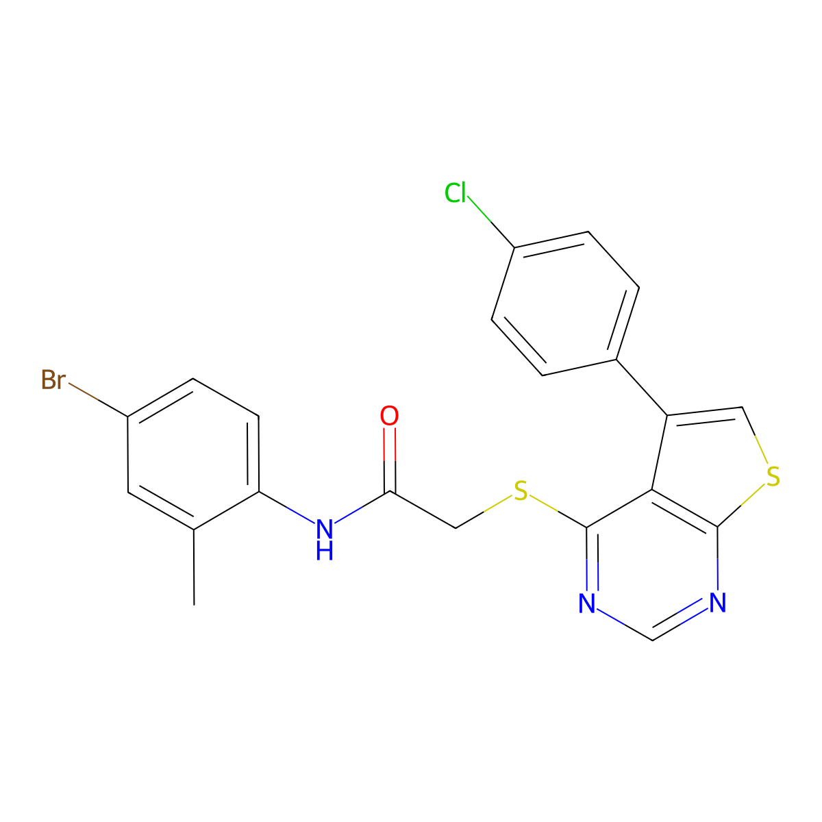 N-(4-bromo-2-methylphenyl)-2-{[5-(4-chlorophenyl)thieno[2,3-d]pyrimidin-4-yl]sulfanyl}acetamide molecular structure, CAS 587005-25-2