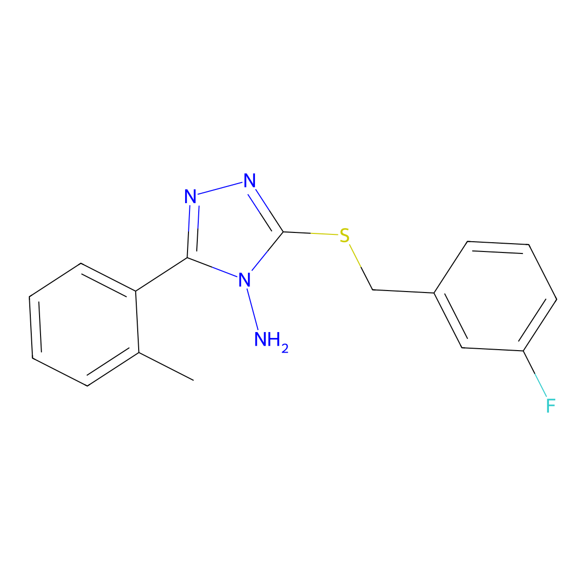 3-[(3-Fluorophenyl)methylthio]-5-(2-methylphenyl)-1,2,4-triazole-4-ylamine molecular structure, CAS 587005-27-4
