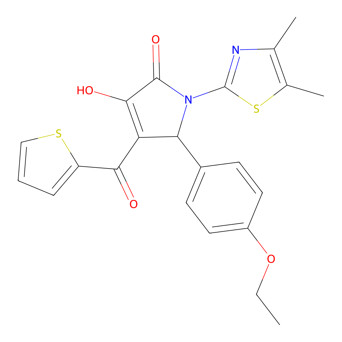 1-(4,5-dimethylthiazol-2-yl)-5-(4-ethoxyphenyl)-3-hydroxy-4-(thiophene-2-carbonyl)-1H-pyrrol-2(5H)-one molecular structure, CAS 587005-32-1
