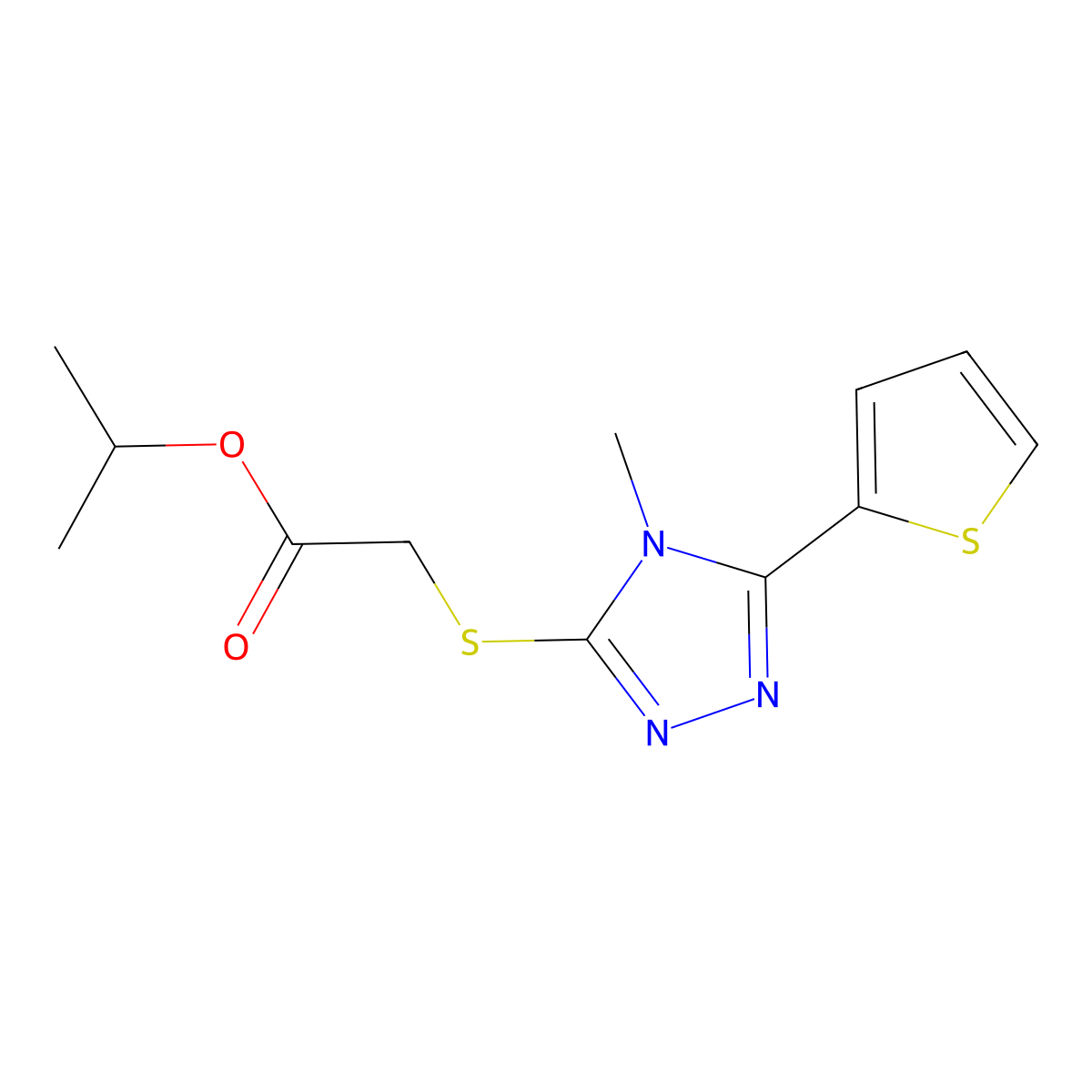 Methylethyl 2-(4-methyl-5-(2-thienyl)-1,2,4-triazol-3-ylthio)acetate molecular structure, CAS 587005-34-3