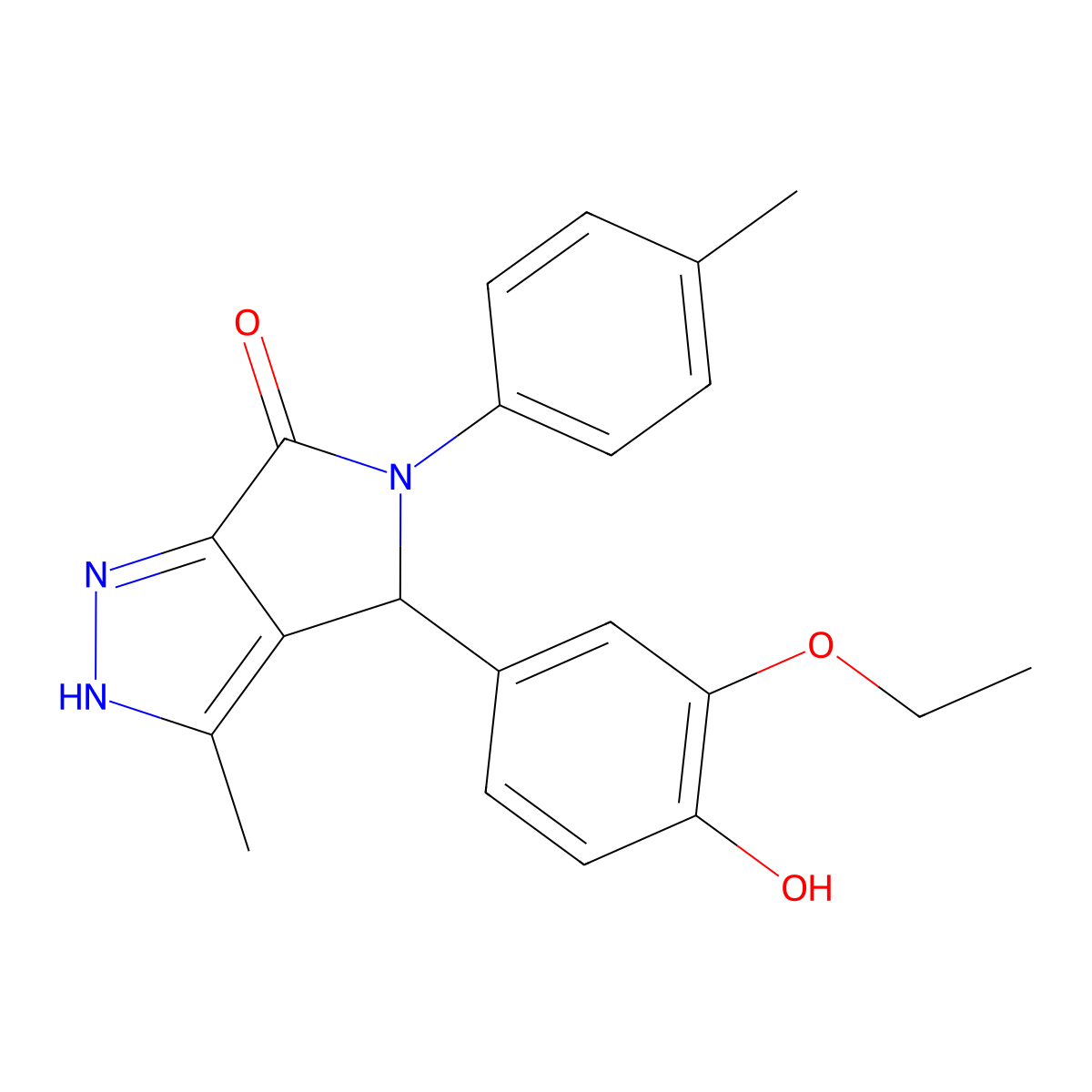 4-(3-ethoxy-4-hydroxyphenyl)-3-methyl-5-(4-methylphenyl)-4,5-dihydropyrrolo[3,4-c]pyrazol-6(1H)-one molecular structure, CAS 587005-40-1