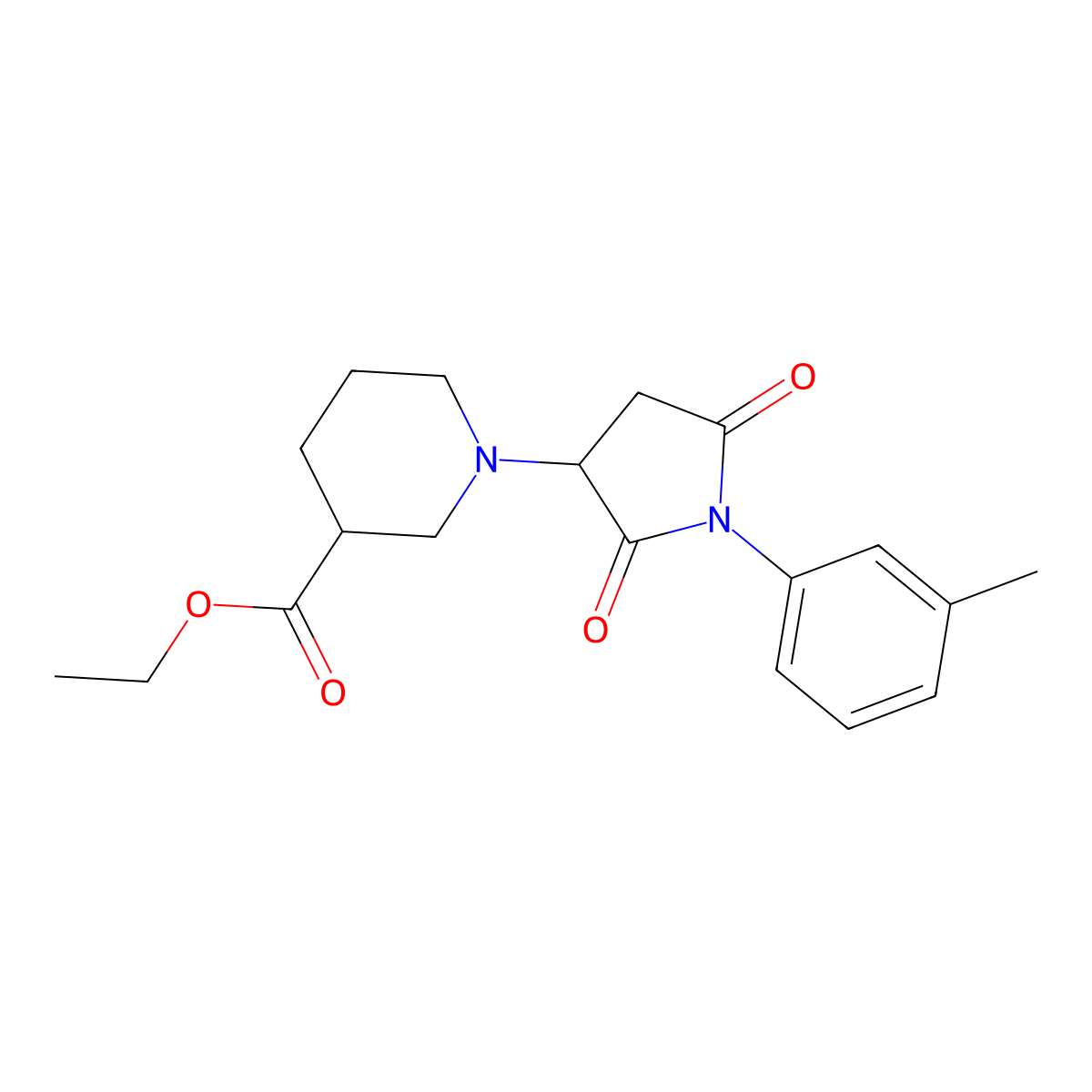 Ethyl 1-[1-(3-methylphenyl)-2,5-dioxo-3-pyrrolidinyl]-3-piperidinecarboxylate molecular structure, CAS 587005-51-4
